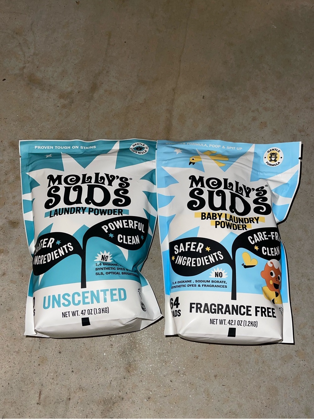 Molly's Suds Unscented & Baby Fragrance Free Laundry Powder 2-Pack, 64 Loads